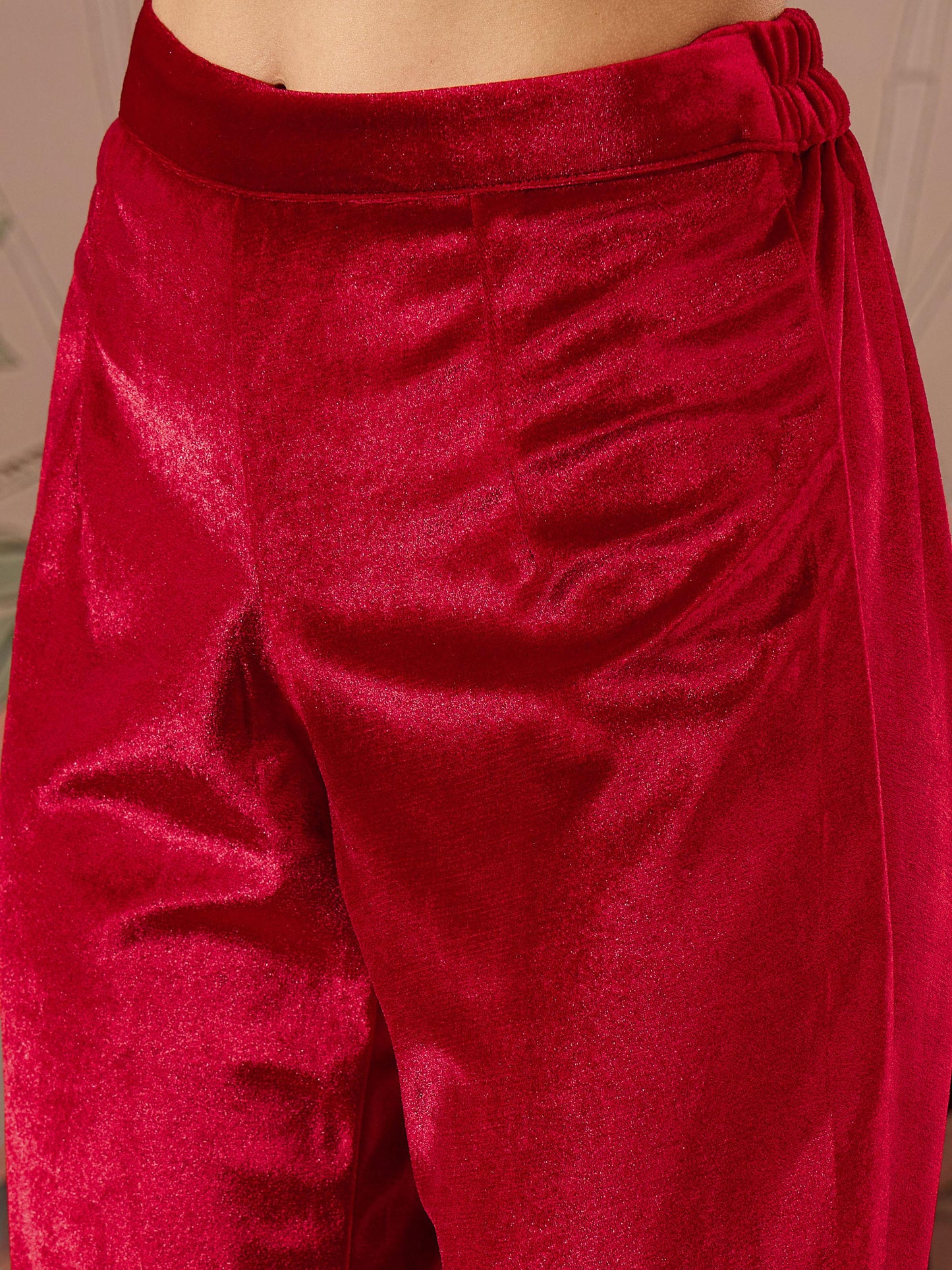 Women Red Velvet Tulip Pants